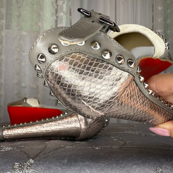 Studded Platform Suede Pewter High Heel Pumps - Picture 14 of 16